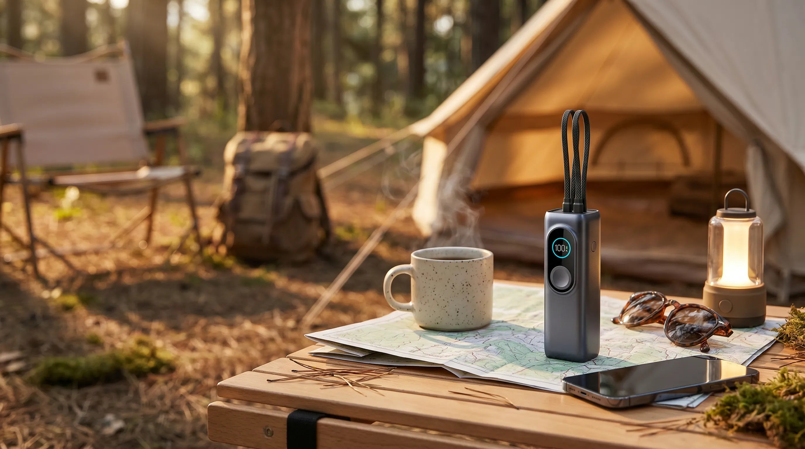 iFORWAY camping power bank with built-in cables for outdoor adventures