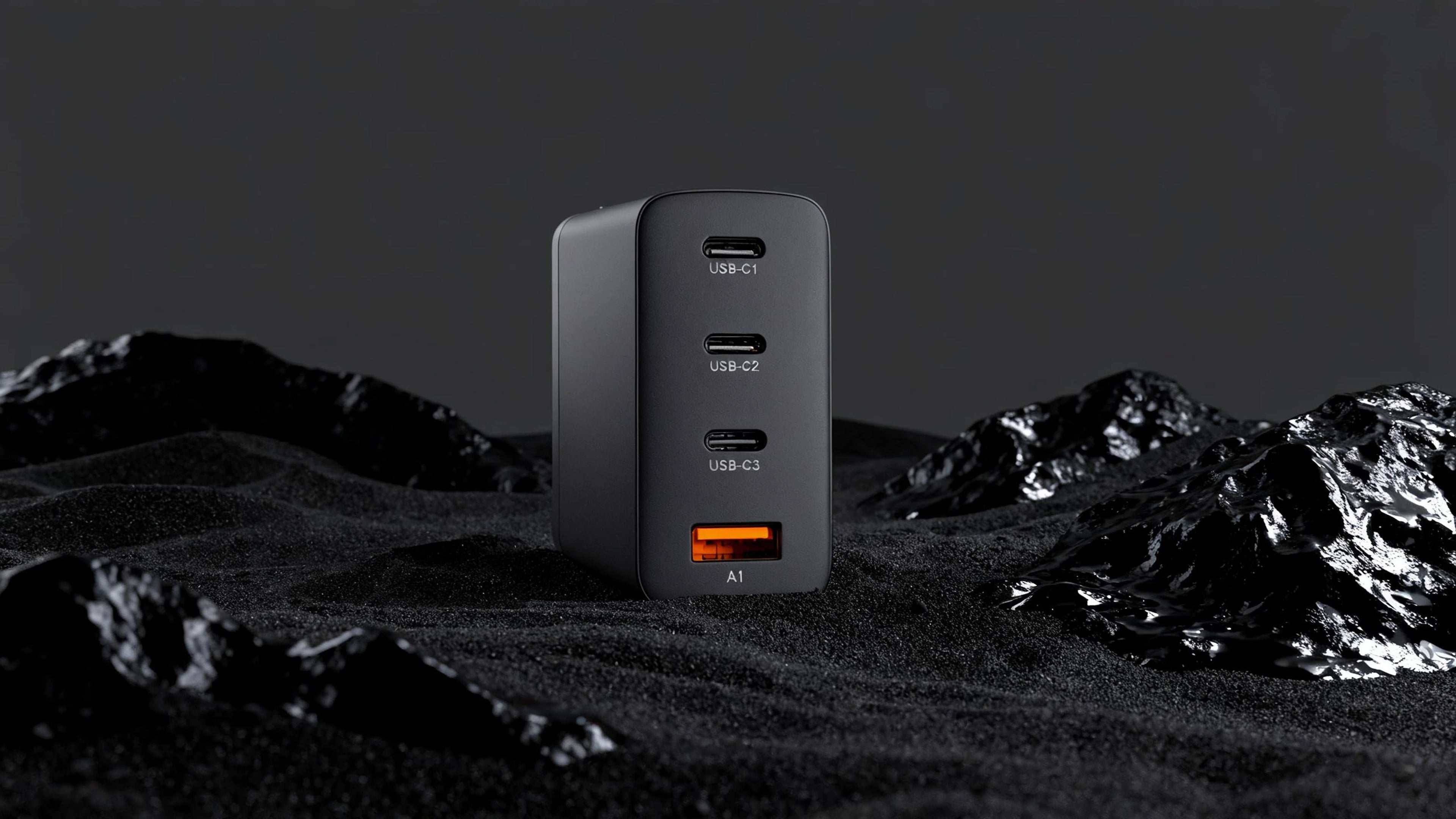 A premium close-up of the iFORWAY 140W GaN charger featuring a sleek 3C1A port configuration. This super compact unit includes dual high-speed USB-C ports designed for fast charging for four devices simultaneously. Engineered with low heat loss technology and advanced GaN semiconductors, it provides stable performance and high power output, making it the ultimate desktop or travel power solution for tech professionals.