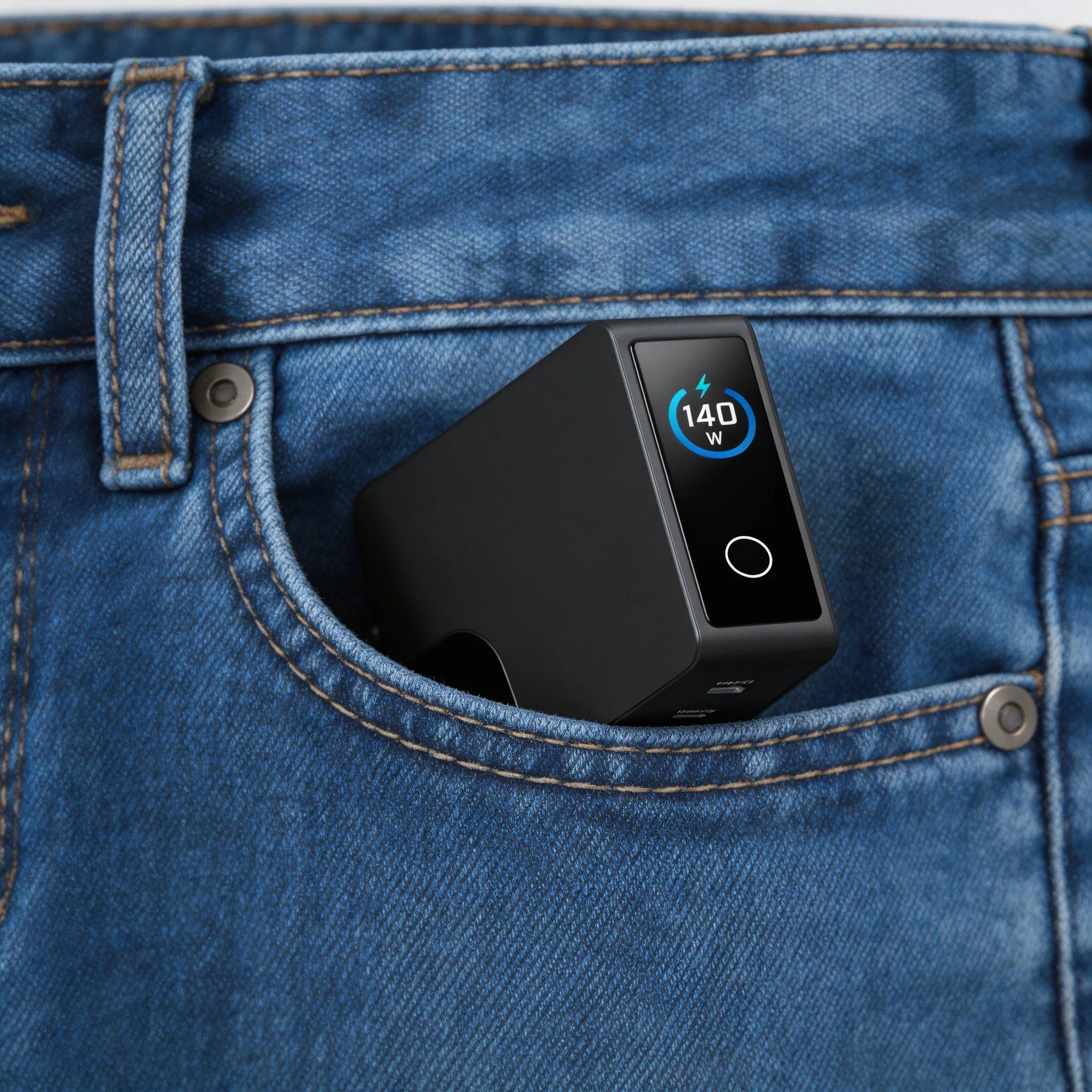 iFORWAY 140W GaN fast charger in a super compact, pocket-sized design. This tiny power house delivers 140W high power output with stable performance thanks to advanced Gallium Nitride technology. Featuring a smart digital display to monitor real-time wattage, it embodies Power On the Go, making it the perfect travel-friendly wall charger for laptops and smartphones