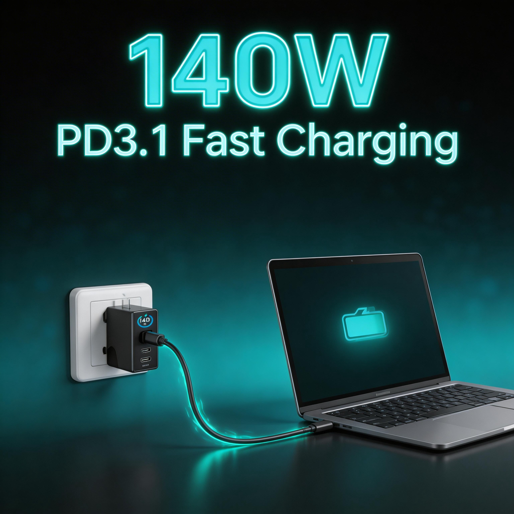 iFORWAY heavy-duty wall plug charger designed with an optimized center of gravity for a secure fit in any power outlet, guaranteeing no more loose connections.