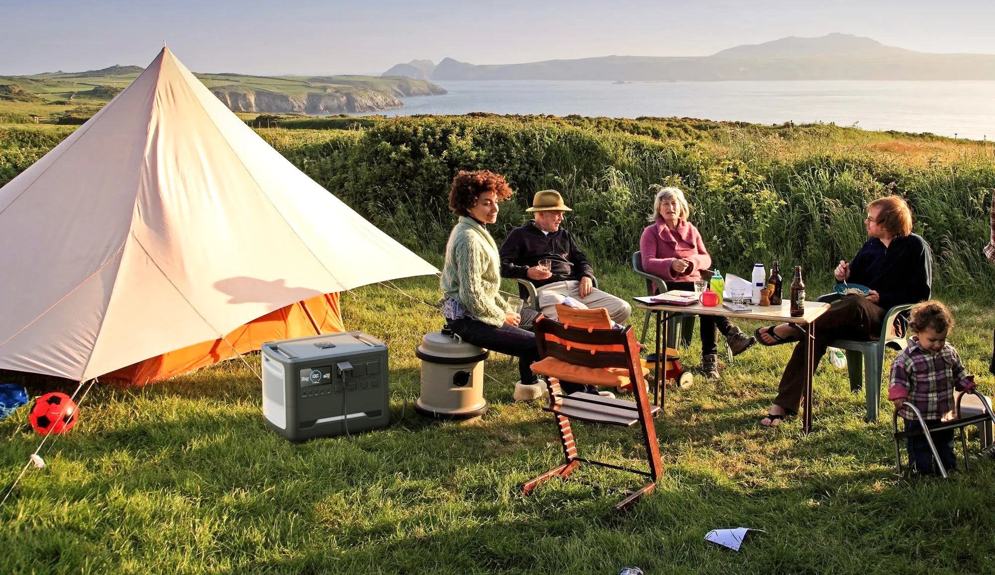 iFORWAY high-capacity power station supporting a large family camping trip. Designed for multi-person scenarios, its massive high power output drives various appliances from lights to speakers. Offering stable performance and superior safety, it ensures a worry-free outdoor experience for the whole family. This Built Tough energy hub is the perfect center for off-grid living, delivering Power On the Go and helping you Grab the sun with solar recharging capabilities for sustainable adventures.