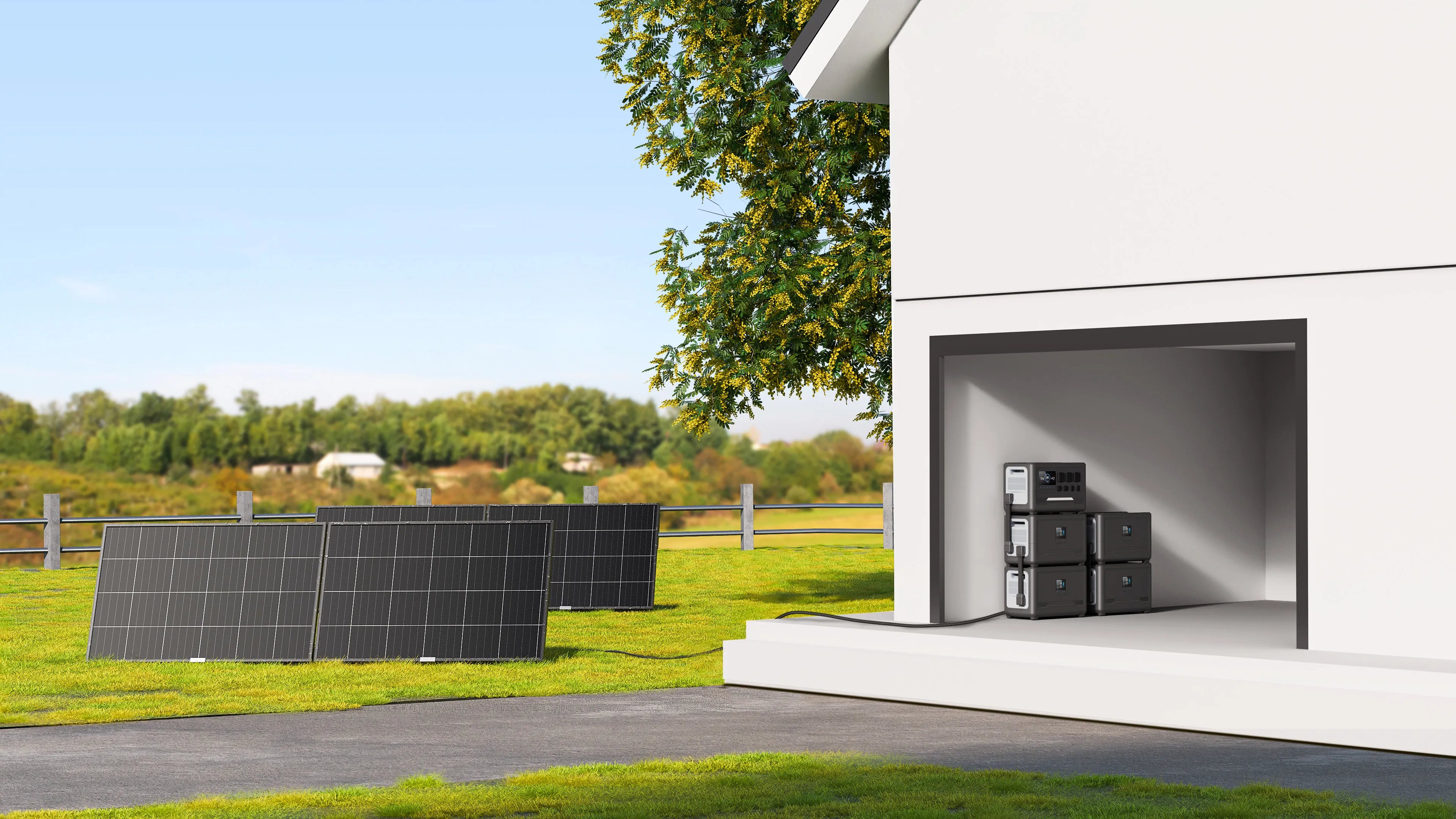 iFORWAY modular home energy storage system integrated with efficient solar panels. This sustainable setup allows homeowners to Grab the sun and store clean energy in expandable units for a complete off-grid living experience. Engineered as a robust home backup power hub, it ensures stable performance and high power output for the entire household. With superior safety protocols and low heat loss engineering, iFORWAY delivers reliable Power On the Go for any home emergency.