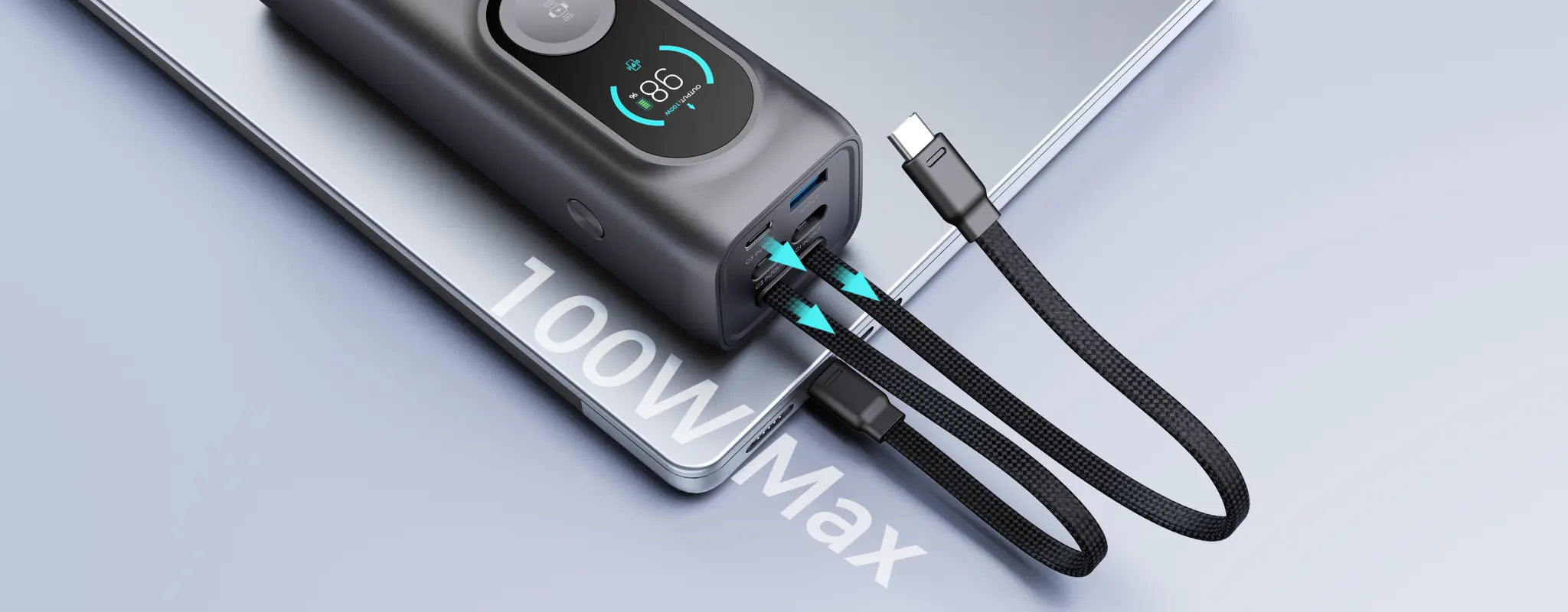 iFORWAY PB02 (170W) portable charger delivering 100W Max high-speed output. Engineered with PD 100W bidirectional fast charging technology, it can refuel a MacBook Pro at full speed. This ultra-compact power bank features an integrated smart display and low heat loss architecture to guarantee stable performance under heavy loads. The ultimate Power On the Go solution for creators and professionals needing reliable laptop energy