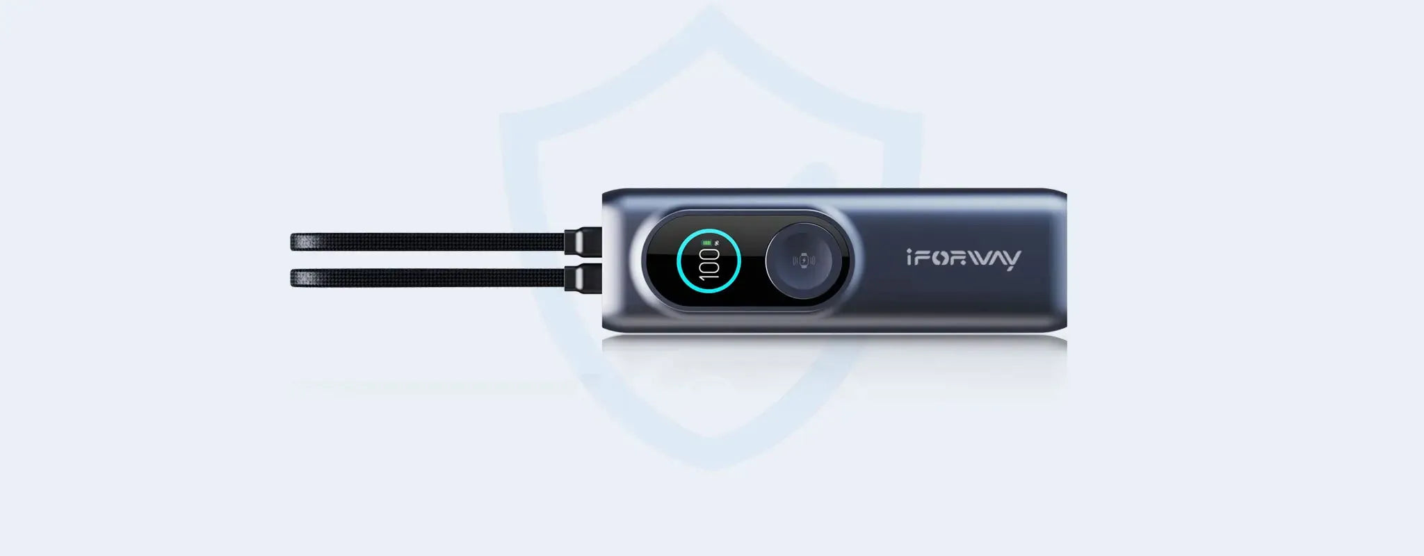Full view of iFORWAY PB02 (170W) power bank featuring Superior Safety protocols and a smart digital display. Engineered for stable performance, it minimizes heat loss while delivering high-speed energy through PD 100W bidirectional fast charging. This ultra-compact energy hub, with its integrated cables and wireless charging spot, provides professional-grade reliability and real-time power monitoring for your Power On the Go lifestyle.
