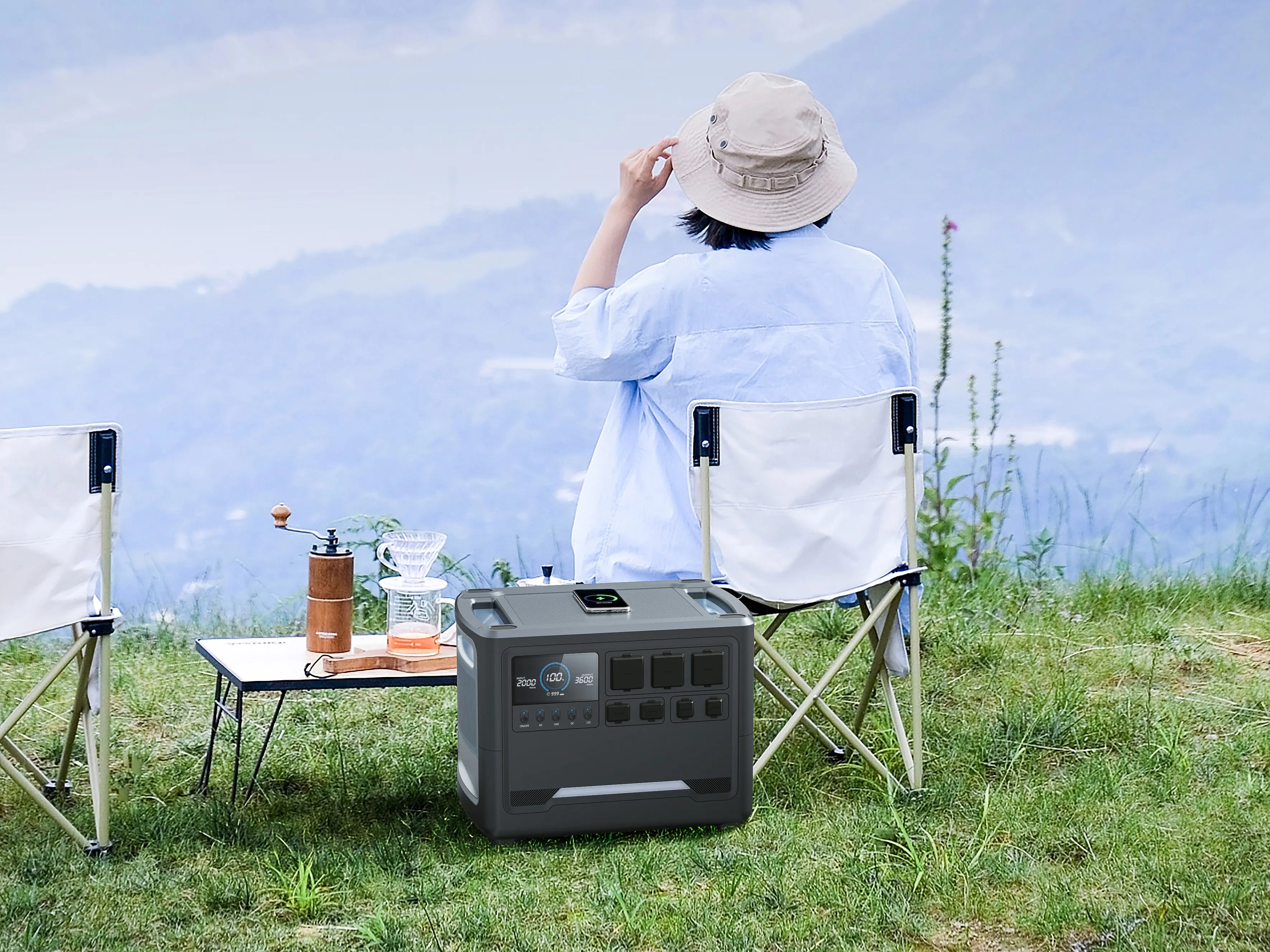 iFORWAY portable power station enhancing a premium mountain camping experience. Perfect for glamping enthusiasts, it delivers high power output to run coffee grinders while offering a convenient top wireless charging pad for smartphones. Engineered for stable performance and superior safety, this Built Tough energy hub is the ultimate companion for off-grid living. Whether you are chasing peaks or quiet moments, iFORWAY ensures reliable Power On the Go for all your outdoor gadgets and professional gear.
