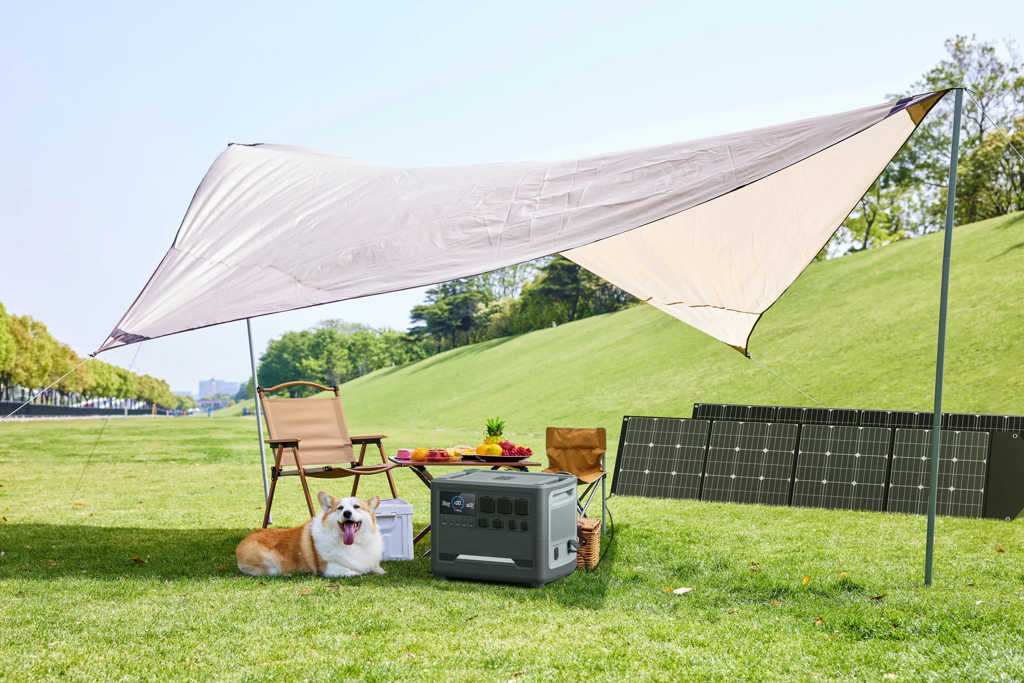 iFORWAY high-capacity power station providing clean energy for a park camping trip. Designed to Grab the sun with foldable solar panels, it ensures a continuous power supply for your outdoor appliances. With its massive high power output and stable performance, it’s the perfect companion for off-grid living during weekend family getaways. Engineered with superior safety standards and a Built Tough body, iFORWAY delivers reliable Power On the Go for people and pets alike in every scenic location.