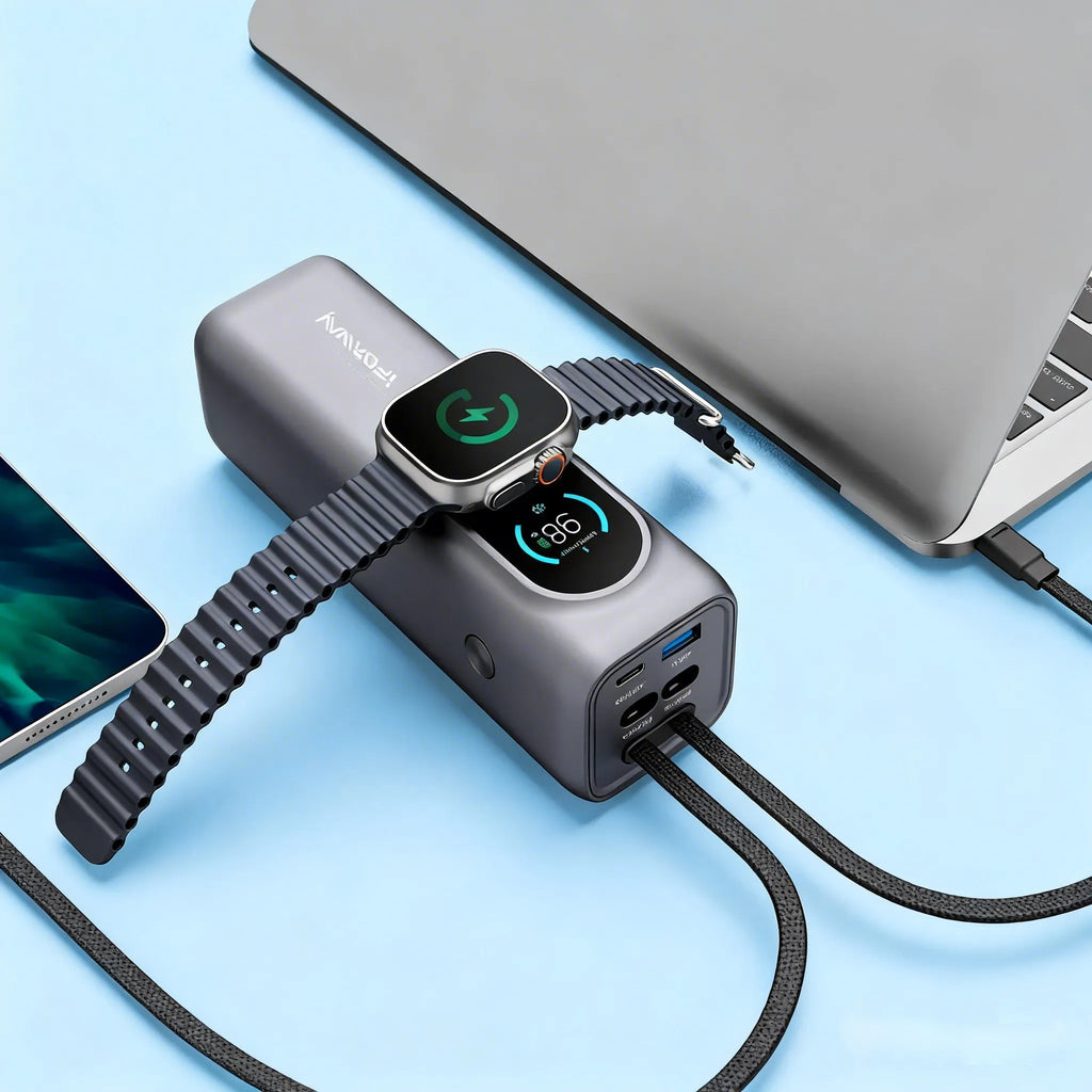 Close-up of the iFORWAY power brick's smart HD digital display, ensuring you always know your exact remaining battery percentage.