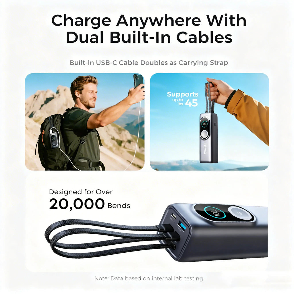 Compact iFORWAY 25000mAh portable battery, perfectly sized for backpacks and fully TSA-approved for safe airline travel.