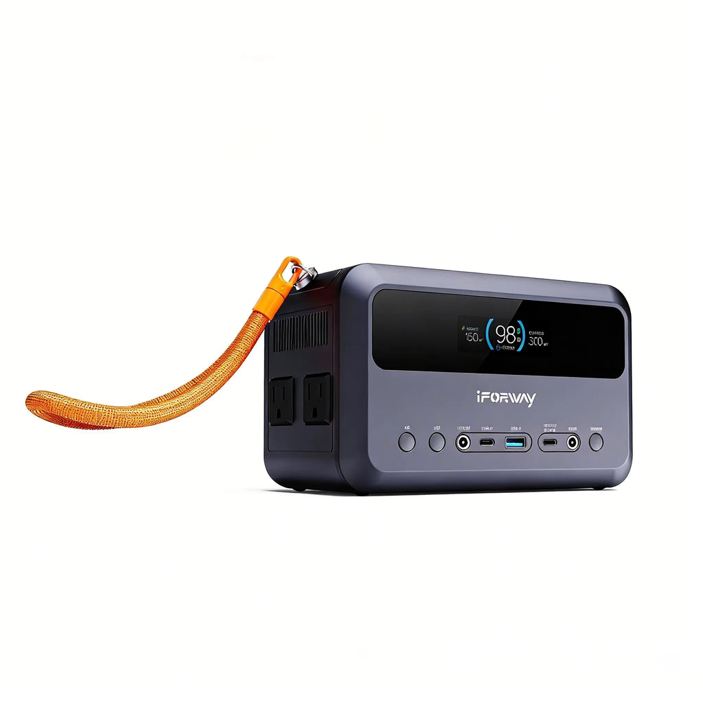 iFORWAY ultra-compact portable power station with 300W output, designed for effortless storage in backpacks and minivans.